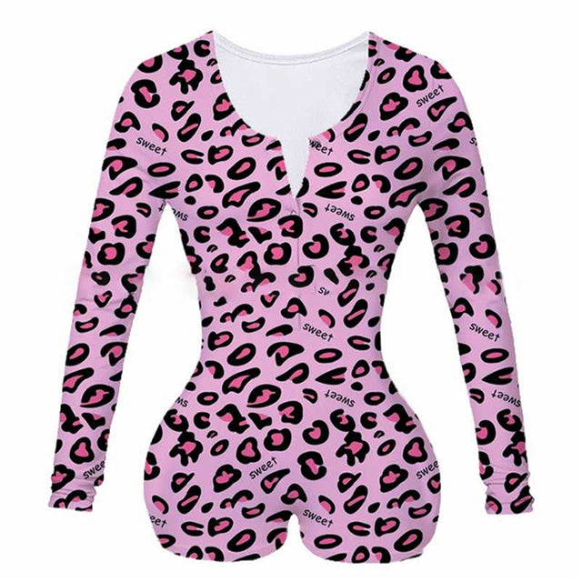 Onesie Women Onesies For Adults Ladies Home Sexy V Neck Printed Long Sleeve One Piece Shorts Ladies Casual Jumpsuit Pajamas