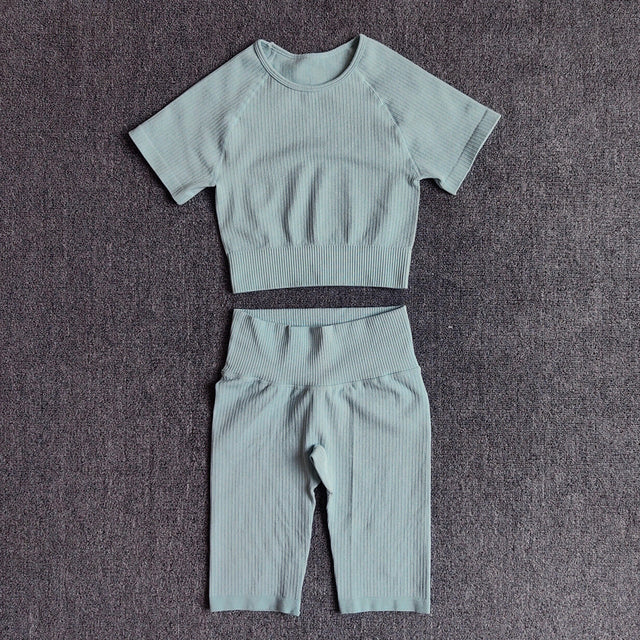 Yoga Set Seamless Women's Sportswear Workout Clothes Athletic Wear Gym Legging Fitness Bra Crop Top Long Sleeve Sports Suits