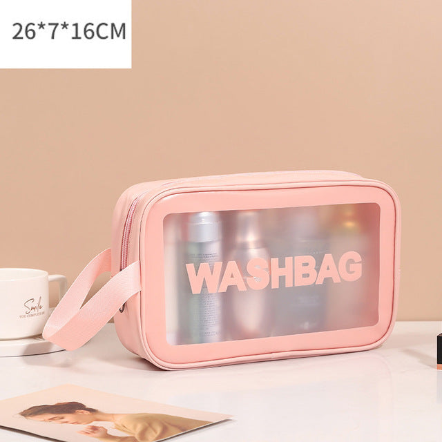FUDEAM PU Women Travel Storage Bag Toiletry Organize Waterproof PVC Cosmetic Bag Portable Transparent MakeUp Bag Female Wash Bag