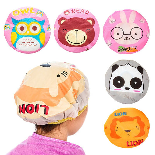 1Pcs Women Kids Hair Protective Cap Cute Waterproof Shower Cartoon Cap Spa Cap Saunas Lace Elastic Band Cap Home Shower Caps