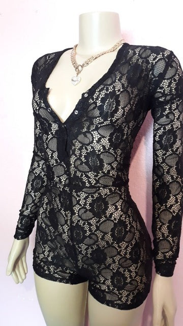 2021 Women Sexy Lace Adult Onesies Jumpsuit Sleepwear Lace hollow Shorts Sleeve V Neck Bodycon Bodysuit pajamas Rompers Pants