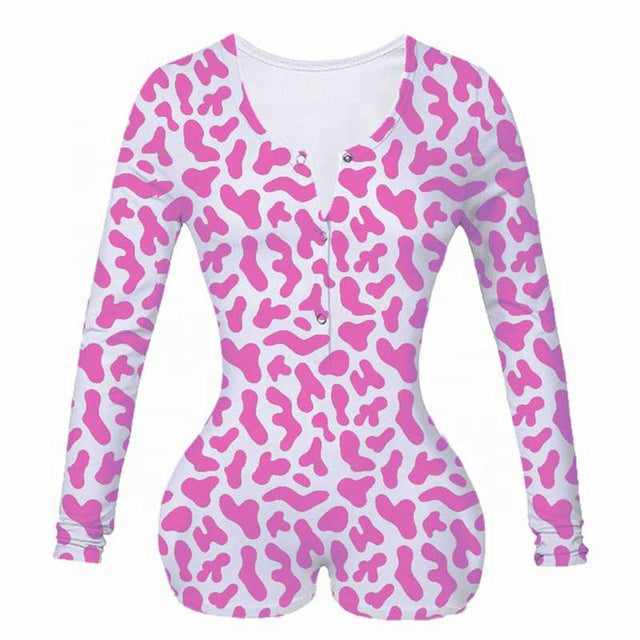 Onesie Women Onesies For Adults Ladies Home Sexy V Neck Printed Long Sleeve One Piece Shorts Ladies Casual Jumpsuit Pajamas