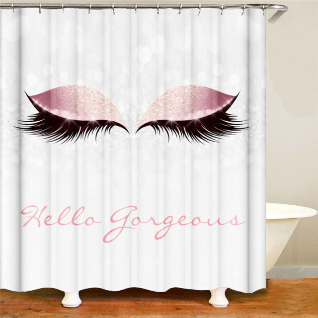 Stylish Rose Gold Eyelash Bath Curtain Fabric Polyester Waterproof Shower Curtain Girly Glitter Gorgeous Curtain Home Decor
