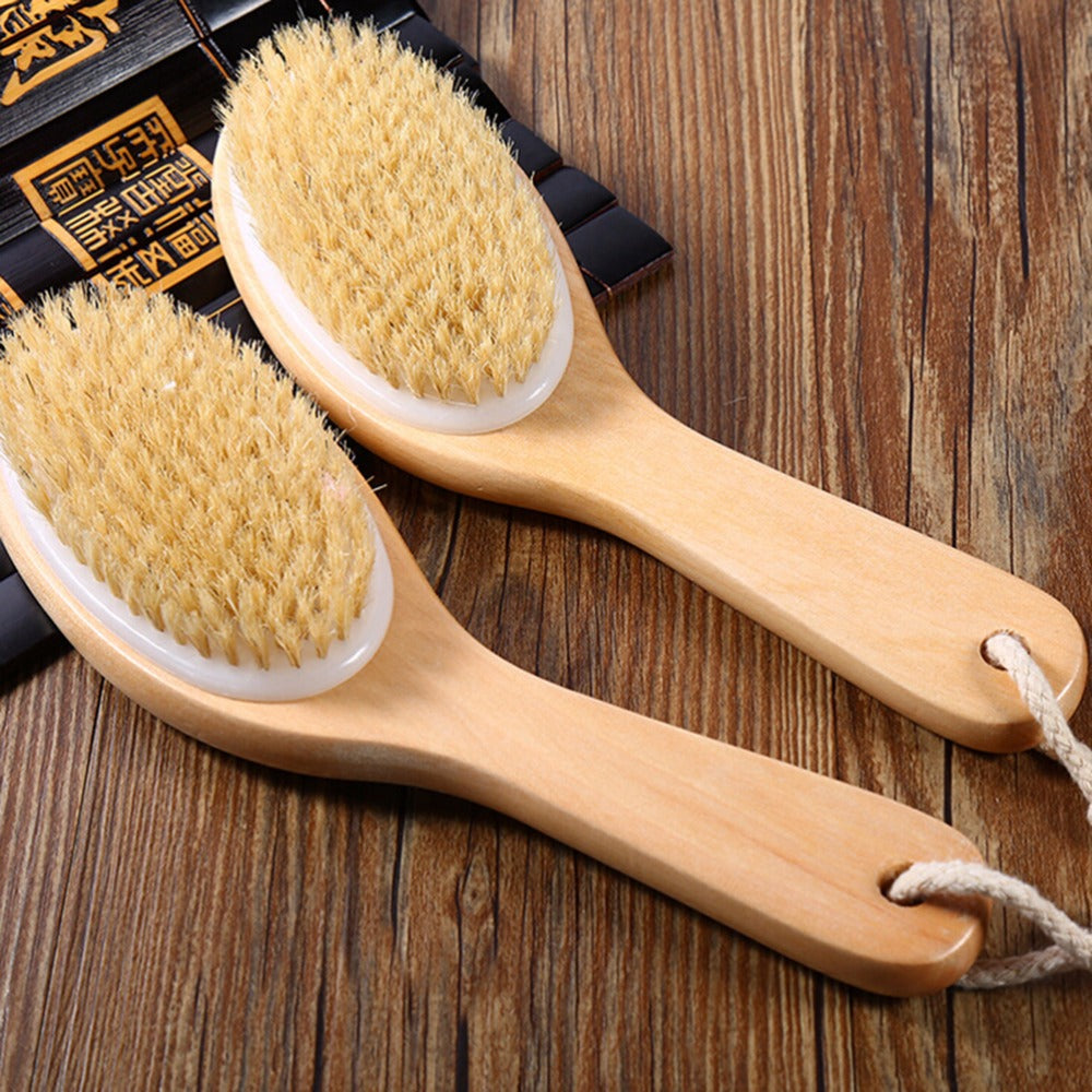 Dry Skin Exfoliation Brush Body Natural Bristle Wooden Brush Massager Bath Shower Back Spa Scrubber