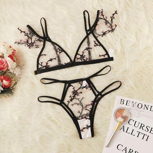 CDJLFH Sexy Lace Bralette 3/4 Cup Bra Set Underwear For Women Wire Free Thin Lingerie Set Breathable Seamless Intimates Bra Sets