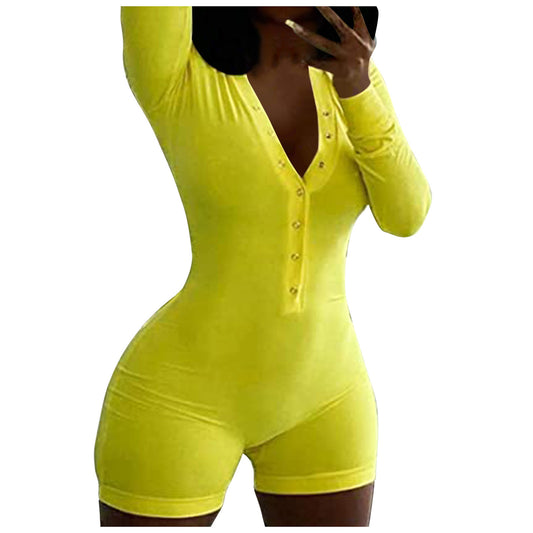 Solid Color Onesie Women Pajamas Short Tracksuit Jumpsuit Sleepwear Romper Bodycon Adult Women Bodysuit Sexy Пижама Женская #F3