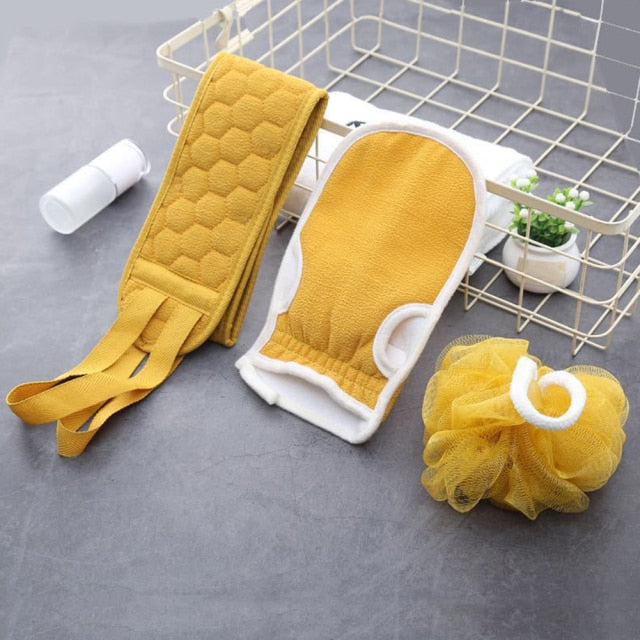 3pcs/set Body Exfoliating Washcloth Gloves Cleaning Soft Brush Home Hotel Bathroom Shower Ball Back Scrubber Set Skin Towel Bath