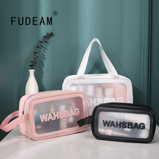 FUDEAM PU Women Travel Storage Bag Toiletry Organize Waterproof PVC Cosmetic Bag Portable Transparent MakeUp Bag Female Wash Bag