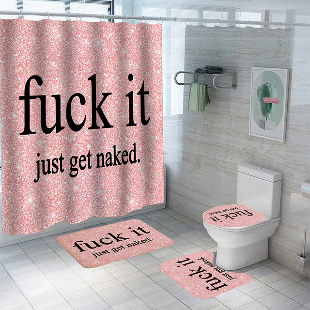 English Letters Print Shower Curtain Waterproof Polyester Bathroom Curtain Anti-slip Bath Mat Set Toilet Rugs Carpet Home Decor
