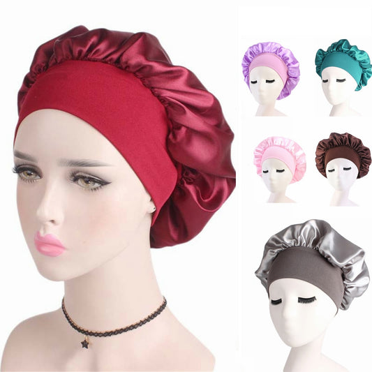 Women Night Sleep Cap Home Wide Elastic Hair Satin Bonnet Women Unisex Dome Shower Cap For Bathing Accessory Bathroom Product