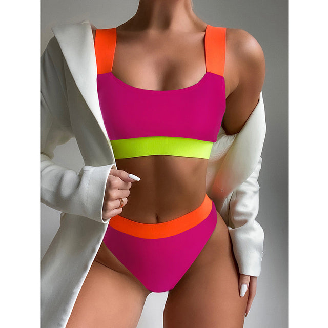 2022 New Sexy High Waist Bikini Swimsuit Women Swimwear Bandeau Push Up Bikini Set Buckle Bathing Suit Beach Wear Swimming Suit