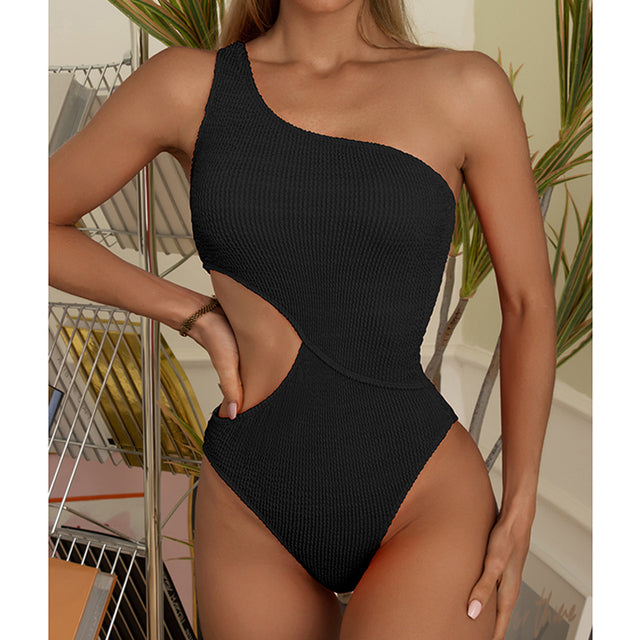 Sexy One Shoulder One Piece Swimsuit Women Solid White Cut Out Swimwear 2022 New Ribbed Monokin Brazilian Bathing Suit Beachwear