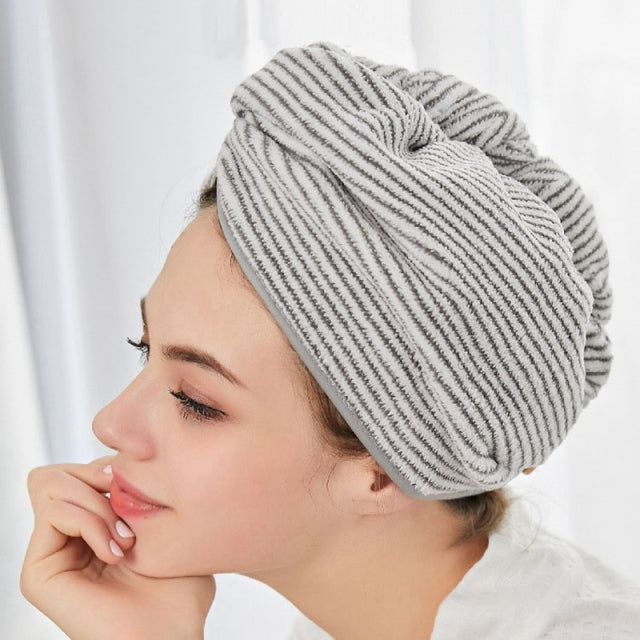Women Gray Towels Bathroom Microfiber Towel Rapid Drying Hair Towel Magic Shower Cap Lady Turban Head Wrap For Home