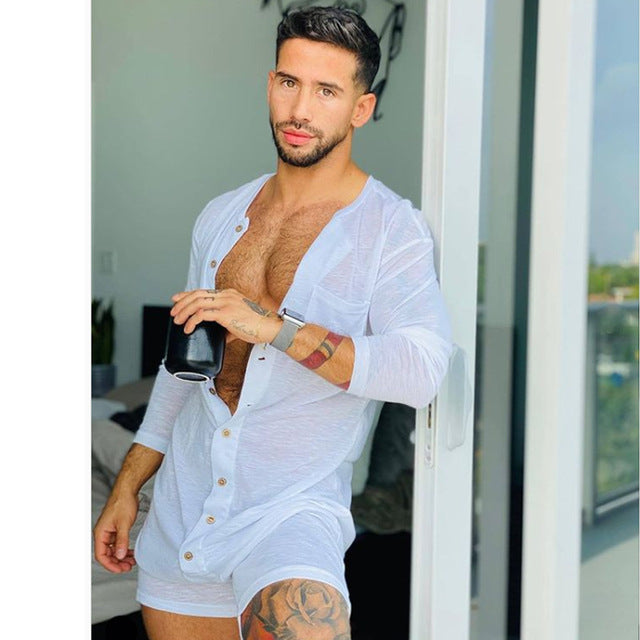 Men Adult Onesies 2021 Solid Color Tight Jumpsuit New Homewear Clothes Long Sleeve Sexy Short Mens Jumpsuit Onsies Pajamas
